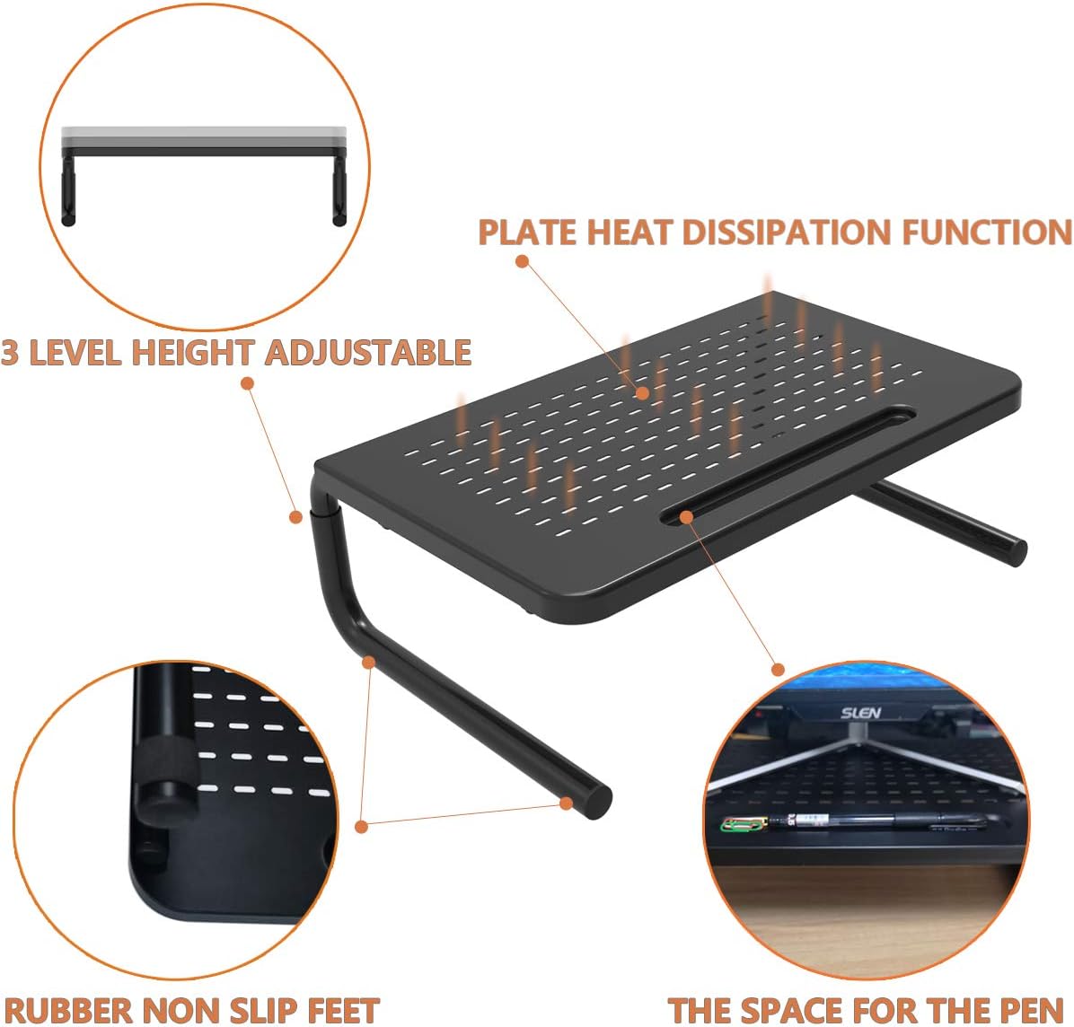 Self Leveling Computer Monitor Riser 2 Pack Computer Monitor Stand Riser with 3 Level Height adjustable for ...