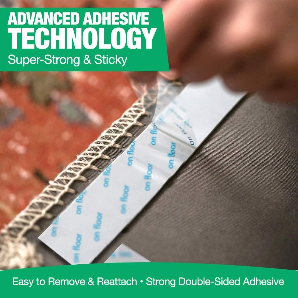 Non Slip Rug Gripper Pads: 9 Reusable Corner Carpet Tape Grippers - Adhesive No Skid Anti Slip Pad Hardwood Laminate Floors - Sticky Nonslip Grip Anchors Never Curl Area Rugs & Runner Edges (9): Kitchen & Dining