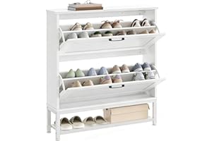 HOOBRO Shoe Cabinet with 2 Flip Drawers, Hidden Wooden Shoe Storage Cabinet with Open Shelf, Narrow Shoe Organizer Rack with 