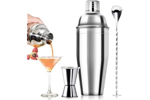 25oz Cocktail Shaker Set, Martini Shaker Set with Built in Strainer, Double Sided Jigger and Mixing Spoon Stainless Steel Mix