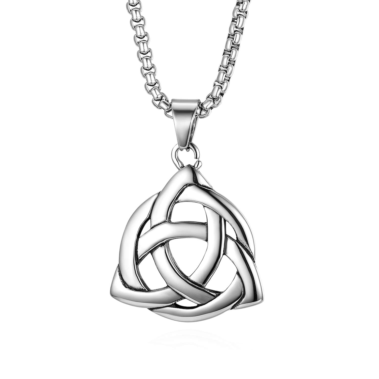 Cupimatch Good Luck Irish Celtic Knot Triquetra Pendant Necklace, Stainless Steel Love Necklace Chain,22 inch