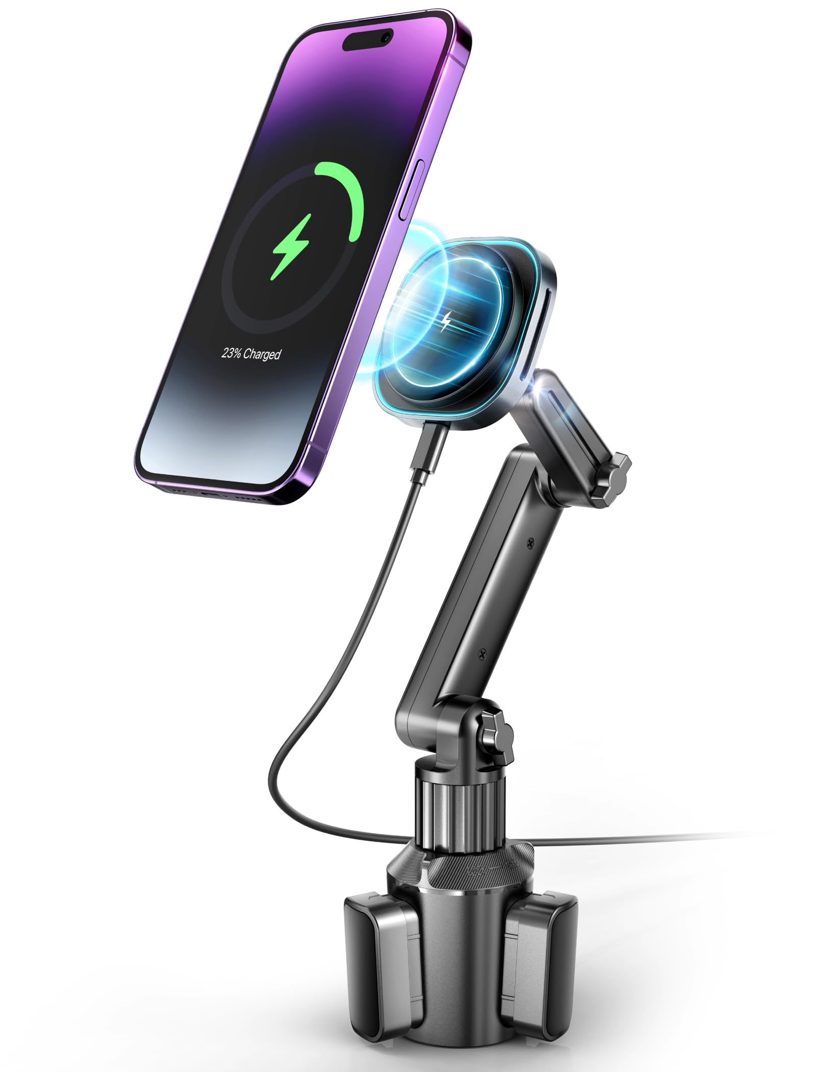 Photo 1 of TOPGO Cup Phone Holder Wireless Charger, Magnetic Phone Holder Car Wireless Charger, Fast Charging for iPhone 17/17 Air/17 Pro/17 Pro Max, Galaxy - Black