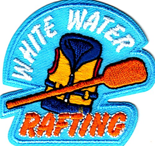 [Single Count] Custom and Unique (2" Inches) Summer Outdoor Sports "White Water Rafting" Life Vest Iron On Embroidered Applique Patch {Blue, Yellow, White, and Orange Colors}