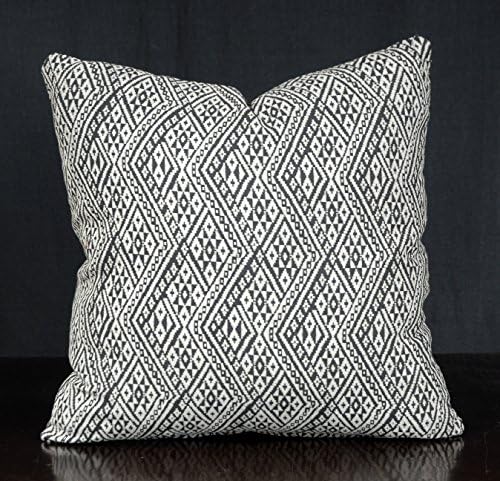 Decorative throw pillow boho home decor 18 inch Laos woven tribal print fabric cushion, ethnic black white Asian hilltribe fabric. SUN5