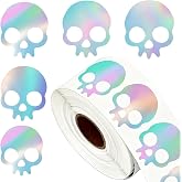 500Pcs Halloween Stickers Laser Skull Skeleton Self-Adhesive Stickers, Holographic Waterproof Decals for Halloween Party Envelope Scrapbook Decor Supplies（A546-1）