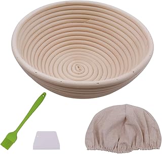 Gärkorb Gärkörbchen Brotform Natürlicher Peddigrohr Brotkorb mit Leineneinsätze, 25cm Brotkörbchen, Rund