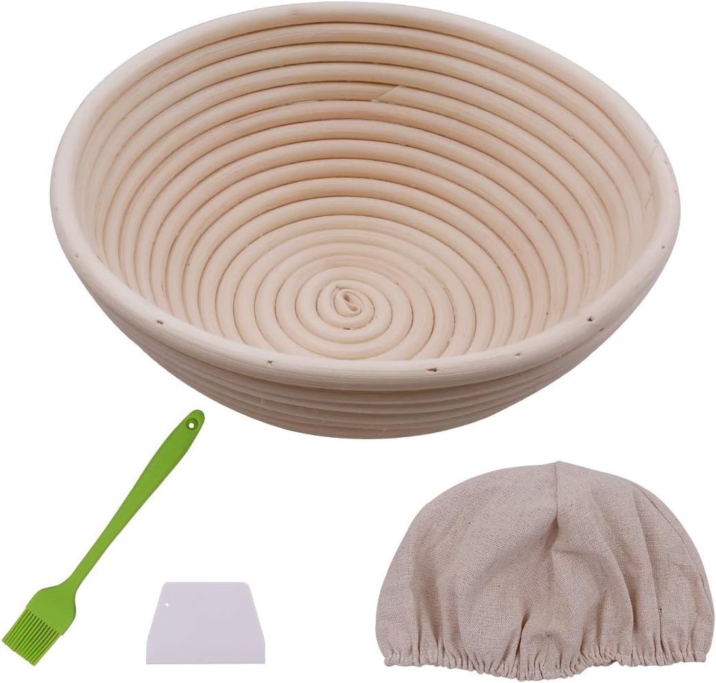 Gärkorb Gärkörbchen Brotform Natürlicher Peddigrohr Brotkorb mit Leineneinsätze, 25cm Brotkörbchen, Rund