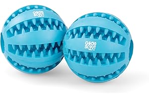Good Scout Small Rubber Dental Ball Dog Toy for Chewing, Best Dog Toy for Fetch, Chew Toy for Puppies & Adult Dogs, Dog Toy for Medium & Large Dogs with Rubber Teeth & Treat Storage, 1.95-Inch(2-Pack)