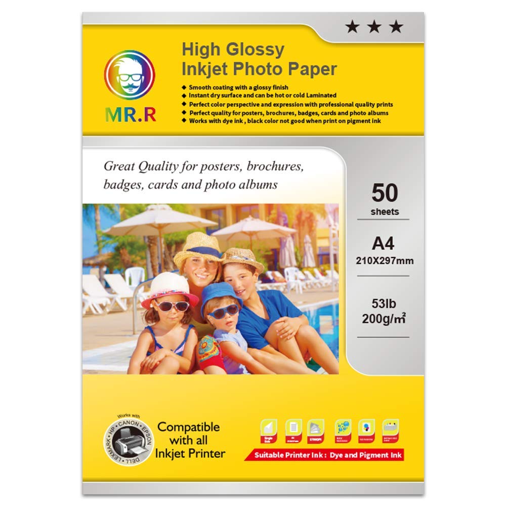 MR.R High Glossy Coated Inkjet Photo Paper 200gsm 210 x 297mm 50 Sheets one Pack