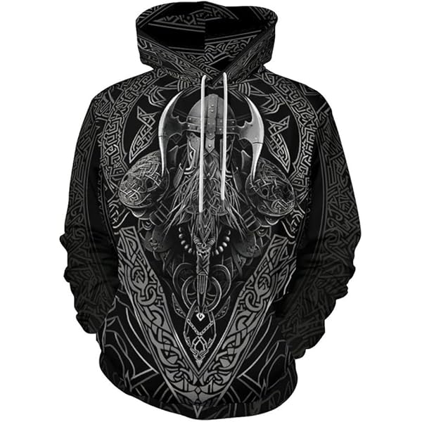 ENLACHIC Heren Viking Totem Hoodie 3D Digitale Print Lange