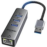 USB to Ethernet Adapter for Laptop, 4-in-1 USB3.0 to RJ45 Hub, 3*USB 3.0, Gigabit 10/100/1000Mbps, Support for MacBook, Surfa