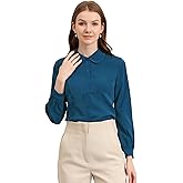 Allegra K Women's Peter Pan Collar Blouse Business Casual Long Sleeve Button Down Work Shirt