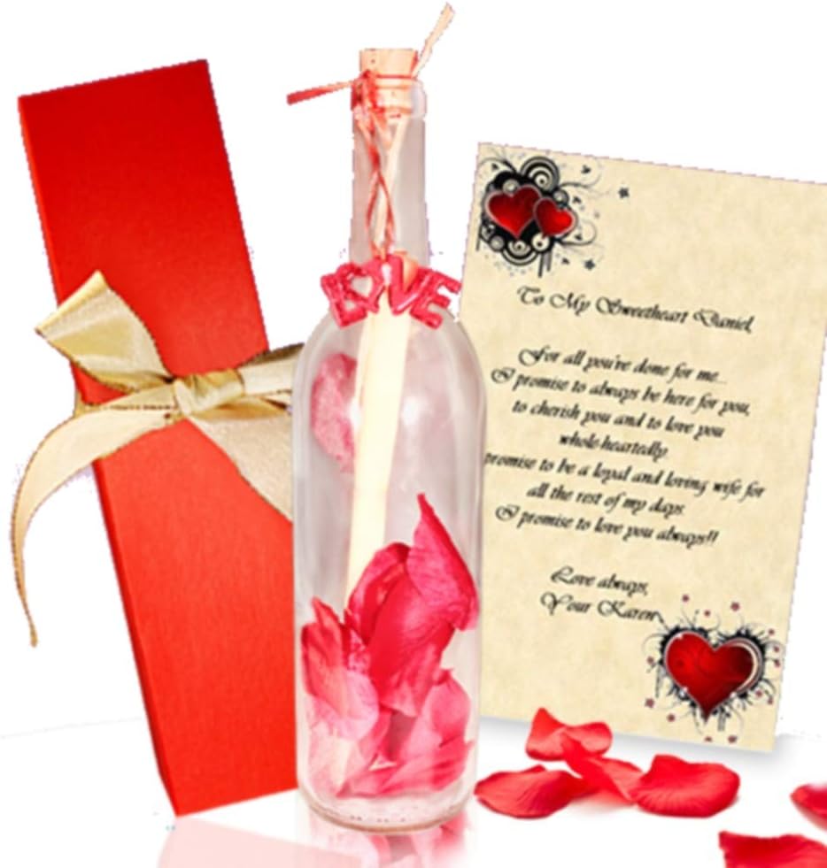 Message in A Bottle Gift - Heart of Roses Personalized Letter with Your Own Words - with/without Engraving (No Engraving)
