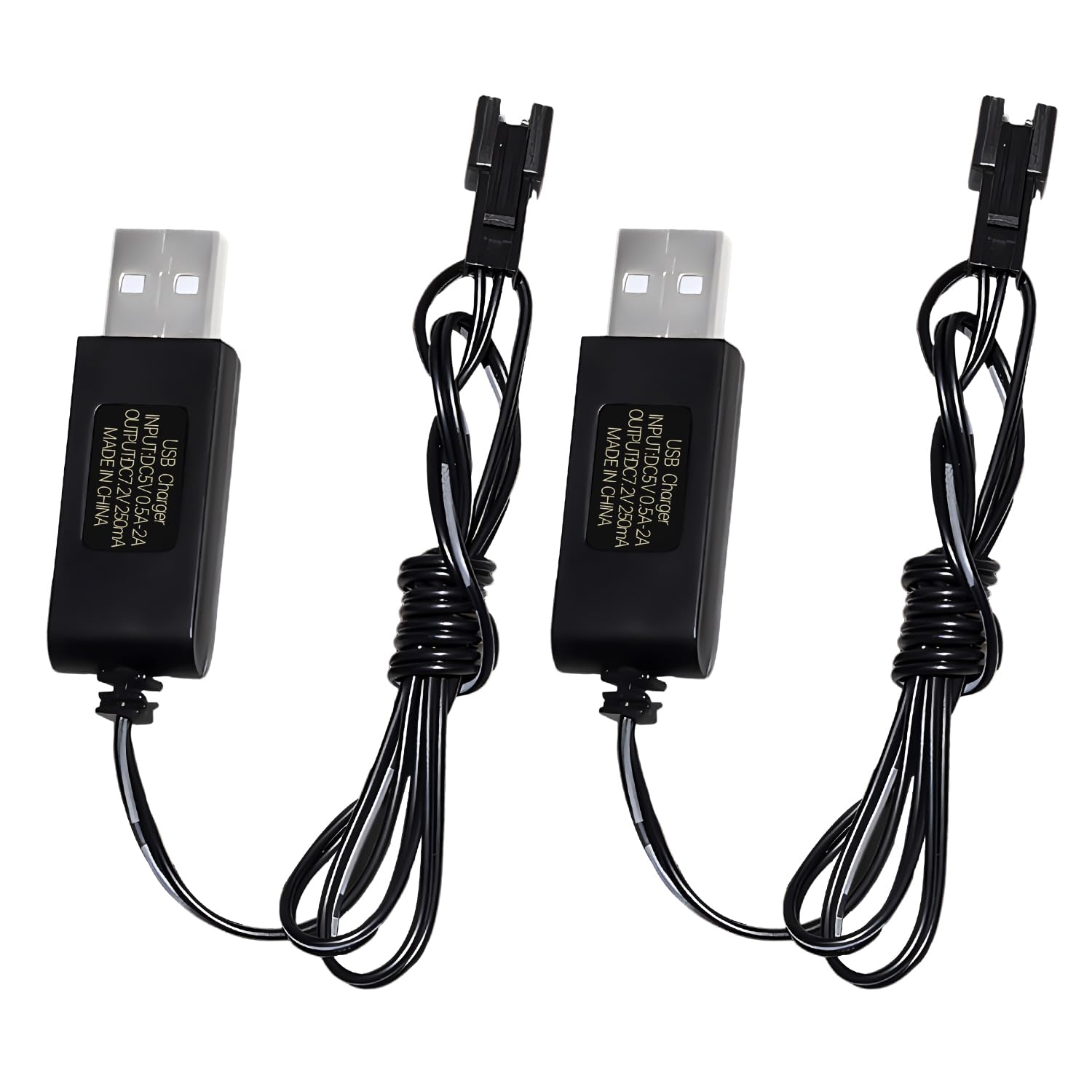 AMZZN 2PCS 7.2V USB Charging Cable with SM-2P Plug Connector for RC Excavators,Trucks,Tanks,Engineering Vehicles,RC Cars,Stunt Vehicles, 7.2V NiCd or NiMH or Lipo Battery USB Chargers