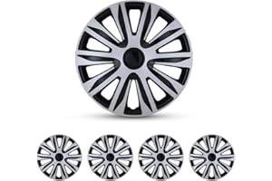 CAROXX Hubcaps 15", 15 inch Universal Wheel Rim Cover, R15 Hub Caps Steel Wheel Car Pickup Truck SUV, Wheel Covers, ABS Material, 4 Packs, Silver & Black Lacquer