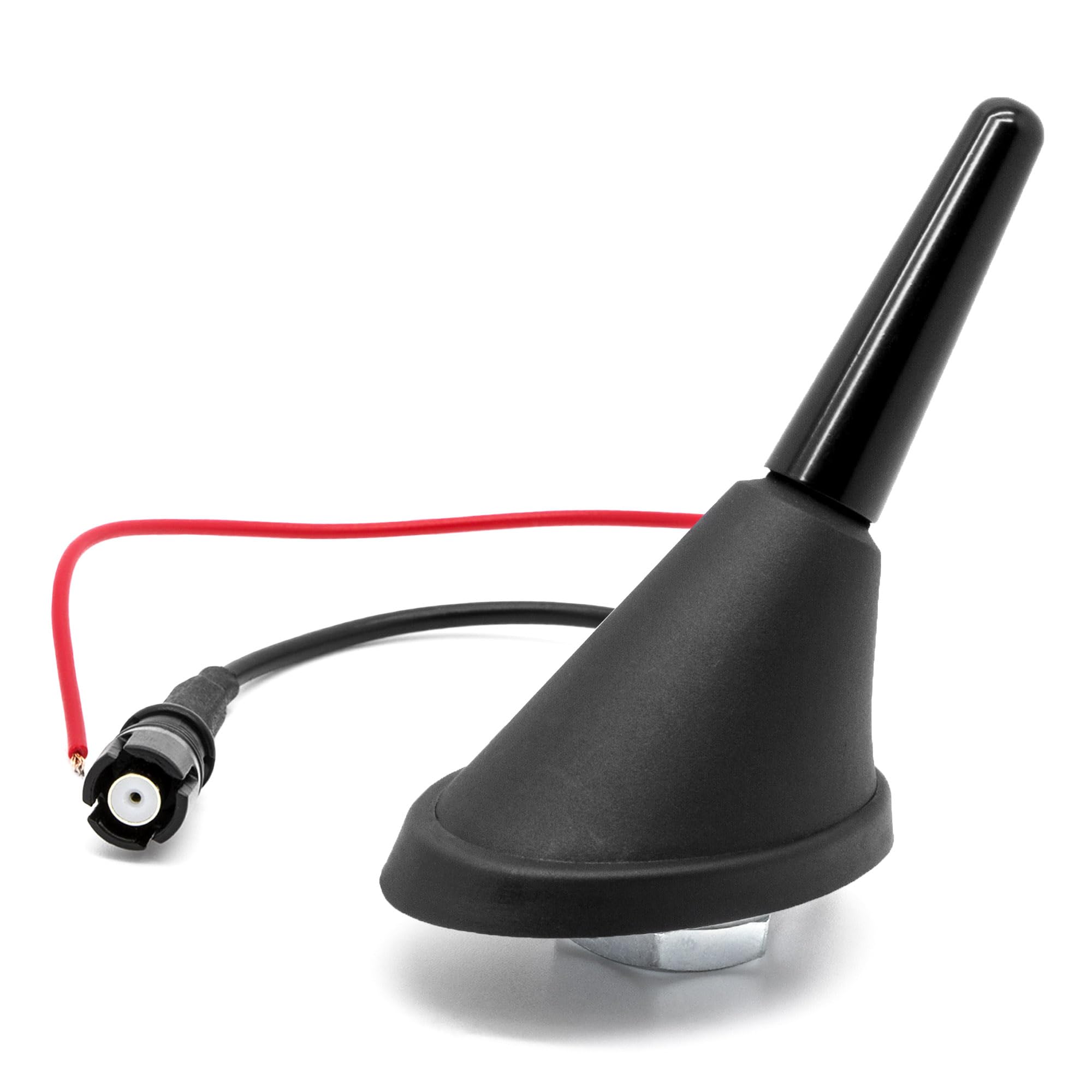 Adapter-Universe Short Car Rod Aerial Roof Antenna 3 cm 16V with Socket RAKU 2 + M4, M5, M6 thread + Integrated Amplifier Set for Universal Black Radio