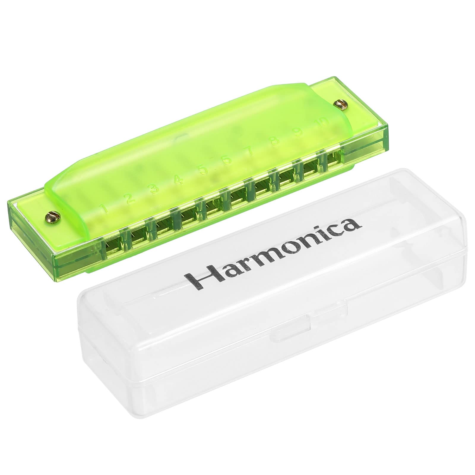 PATIKIL Clearly Colorful Translucent Harmonica 10 Holes Green ABS Harp Mouth with PVC Box for Educational Musical Instruments Beginners Adults Professionals