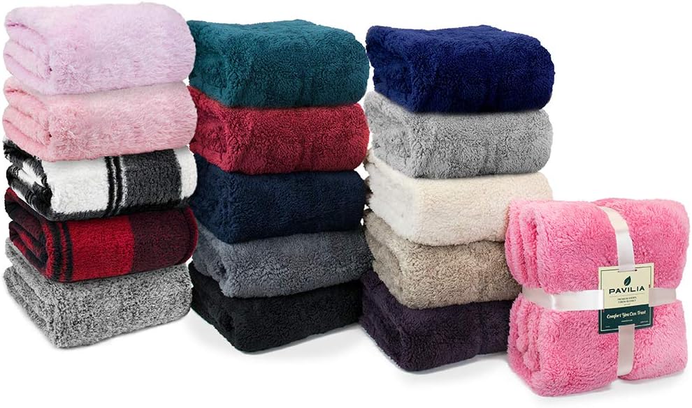 PAVILIA Plush Sherpa Throw Blanket for Couch Sofa | Fluffy Microfiber Fleece Throw | Soft, Fuzzy, Cozy, Shaggy, Lightweight | Solid Lavender Blanket | 50 x 60 Inches: Home & Kitchen