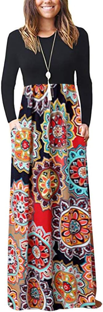 OTTATAT Women's Dresses,2020 Summer Newest Arrival Ladies Casual Sleeve O-Neck Print Maxi Tank Long Dress
