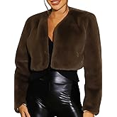 JAKAWIN Women's Short Faux Fur Jacket Brown Shaggy Coat Jackets