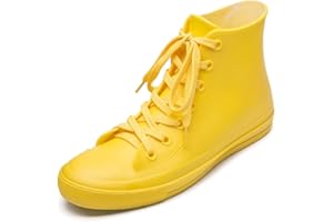 DKSUKO Women's Rain Boots Waterproof High Top Rain Shoes with Lace Up Anti-Slip Garden Shoes
