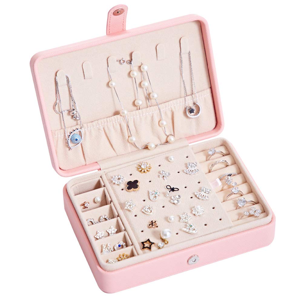 Kabinga Portable Earrings Ring Jewellery Storage Box Multifunction PU Nail Board Ear Fresh and Simple, with Mirror, Pink, Women's, Pink, M