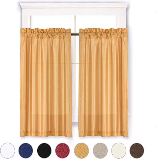 Amazon Com Valea Home Faux Silk Solid Rod Pocket Tier Curtains
