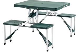 Outsunny 4-Kids Foldable Picnic Table, Aluminum Camping Table with Four Seats and Hole for Parasol, Portable Travel BBQ Camp 