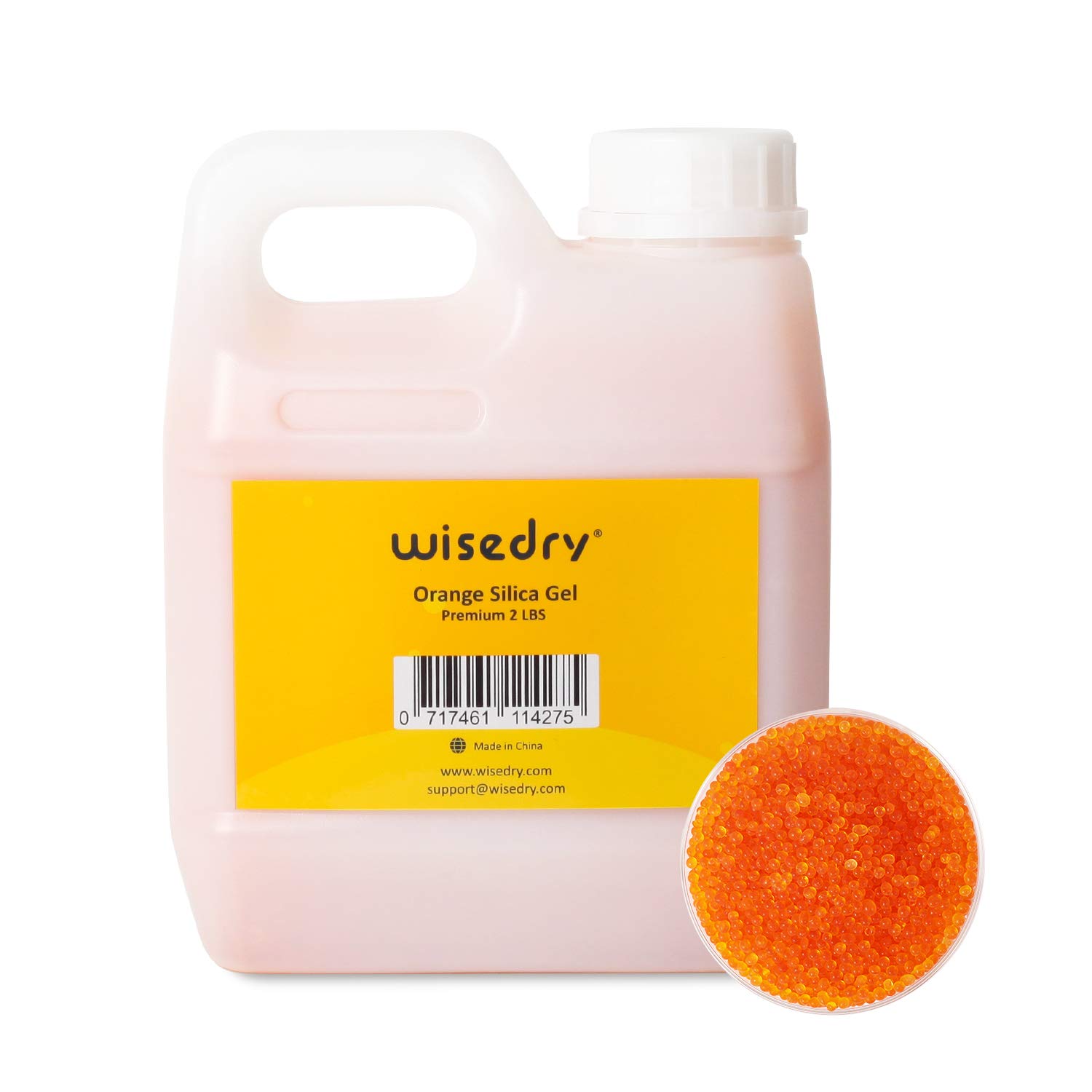wisedry Silica Gel Desiccant Beads Bulk Reusable with Color Indicating Orange to Green - 0,9kg (2LBS), Bead Size 2-4 mm, Rechargeable