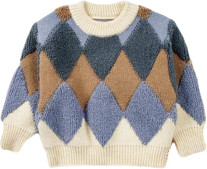 Amazon Co Jp ジャンーウェ クールネックセーター プルオーバー キッズ ベビー 厚手 ダイヤモンド形柄 トップス ニット 長袖 ユニセックス もこもこ インナー 秋冬 遊び着 普段着 通園 80 130 服 ファッション小物