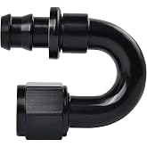 EVIL ENERGY 6 AN 180 Degree Push Lock Hose Fitting, Aluminum Barb Black | 3/8" Barb, 9/16-18 UNF, 1500 PSI Max, -40&deg;F to 248&deg;F, For Rubber Fuel Hose