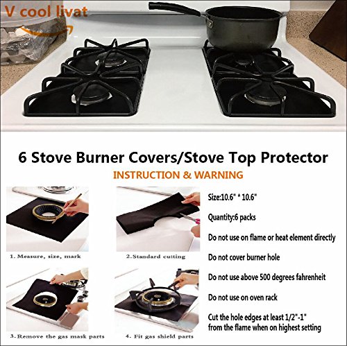 Reusable Gas Stove Burner Covers - 6 Pack Non-stick Stovetop Burner Liners Gas Range Protectors for Kitchen Size 10.6” x 10.6” Double Thickness 0.3mm, Cuttable, Dishwasher Safe, Easy to Clean - Thumbnail 6