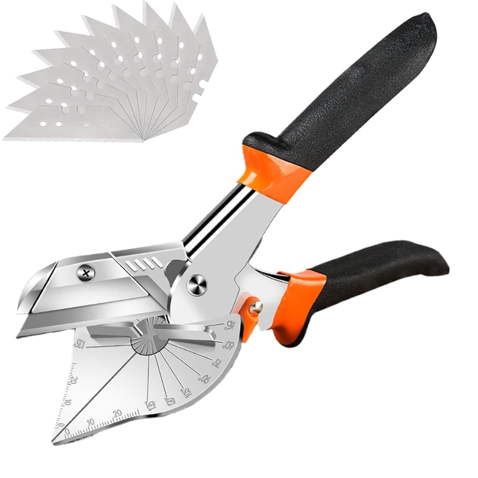 Wjelet Miter Shears, Venetian Blind Cutter, 45° to 135° Multi Angle Trim Cutter, Gasket Shear for Soft Wood, PVC, Plastic, Includes 10 Spare Blades