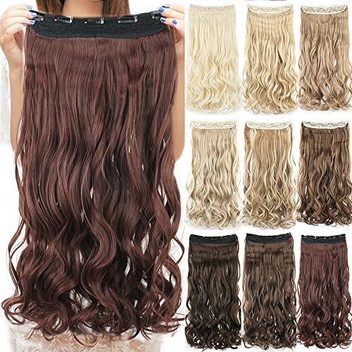 IMISSU Long Natural Thick Hair Curly Clip in on Synthetic Hair Extensions Hairpieces for Women (28 Inch,Burgundy)