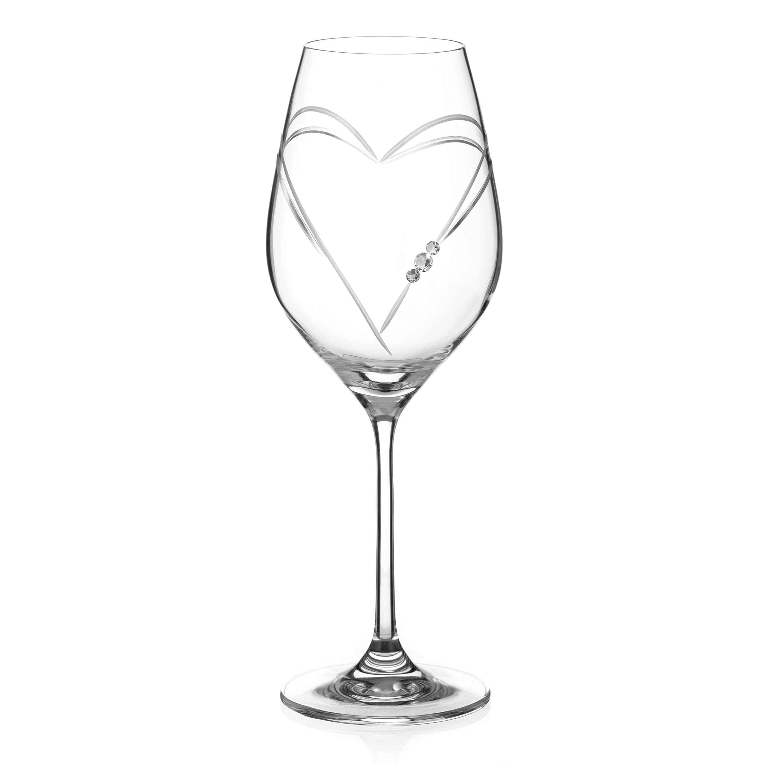 Diamante White Wine Glass - 'Hearts' Hand Cut Design Embellished with Premium Crystals in Gift Box