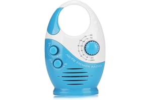 Shower Radio Mini Bathroom Radio AM FM, Waterproof Hanging Music Radio Built in Speaker, Adjustable Volume, Portable Radio wi
