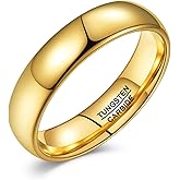 Vakki Gold Tungsten Wedding Bands for Men Women 2/4/6/8mm 14k Gold Plated Slim Stacking Stackable Engagement Promise Rings Domed High Polished Finish Comfort Fit size 5-12