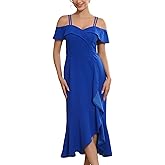 WOMLAYOUT Women's Cocktail Dresses for Wedding Guest Spring 2026 Spaghetti Strap Off The Shoulder Ruffle Formal Dress