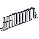 pgroup 1/4&rdquo; Drive SAE Socket Set, 11PCS Deep Hex Socket Set (3/16&rdquo;-9/16&rdquo;), Cover Most Commonly Sizes, Chrome Vanadium Steel with 3/8&rdquo;F to 1/4&rdquo;M Socket Adapter