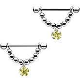 FLOGWE 14G 316L Bead Nipple Rings for Women Nipple Shield Rings Stainless Steel Nipple Piercing Barbells Dangle Nipple Rings Body Piercing Jewelry