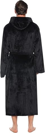 Vlazom Flannel Hooded Bathrobe for Men, Soft Warm Loungewear XXL A-black view 5
