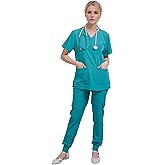 Yoweenton Town Scrubs for Women Scrub Set - Jogger Pant and Comfort Stretch V-Neck Easy Care Uniforms