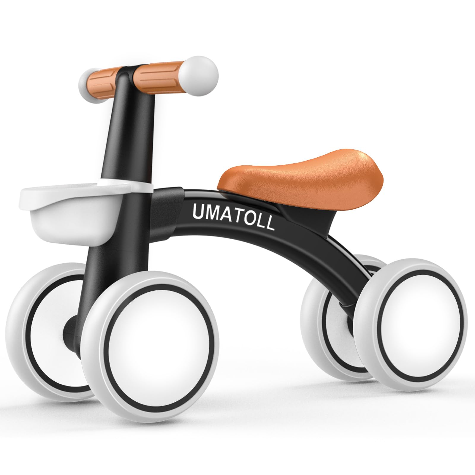 Umatoll Baby Balance Bike for 1 Year Old Boys Girls, 12-24 Months Toddler Balance Bike with Removable Basket, Adjustable Seat, 4 Wheels Infant Bike, First Birthday Gift (Black)
