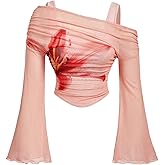 Verdusa Women's Y2k Off The Shoulder Tops Mesh Long Sleeve Crop Tops 2000s Clothing