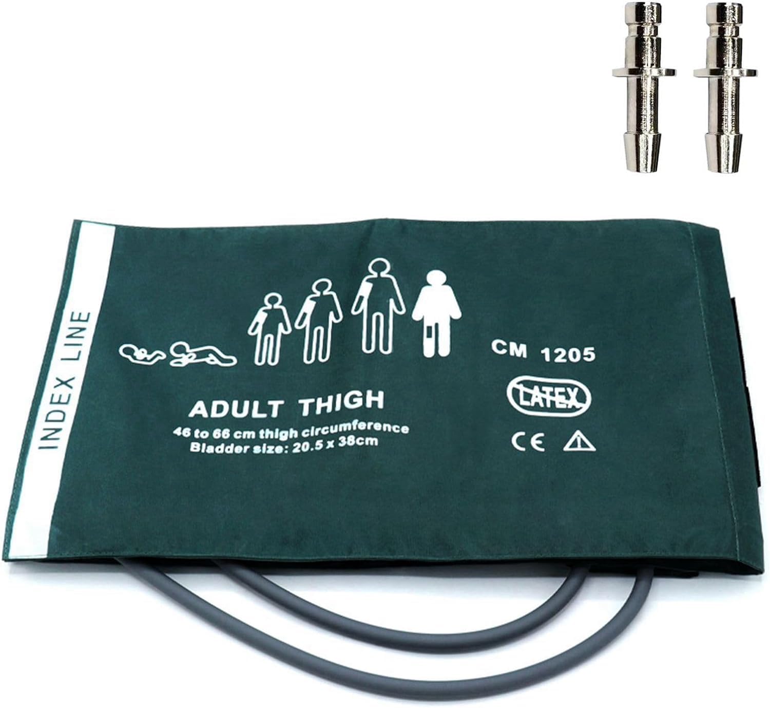 Universal NIBP Cuff with BP12 Connector for Thigh, 46-66 cm Reusable Dual Tube Nylon Replacement BP Cuff with Inner Airbag for Blood Pressure Monitor Machine