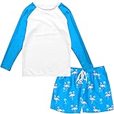 SunFocus Boys Long Sleeve Rash Guard Swimsuit Kids 2-Pieces Bathing Suits Set