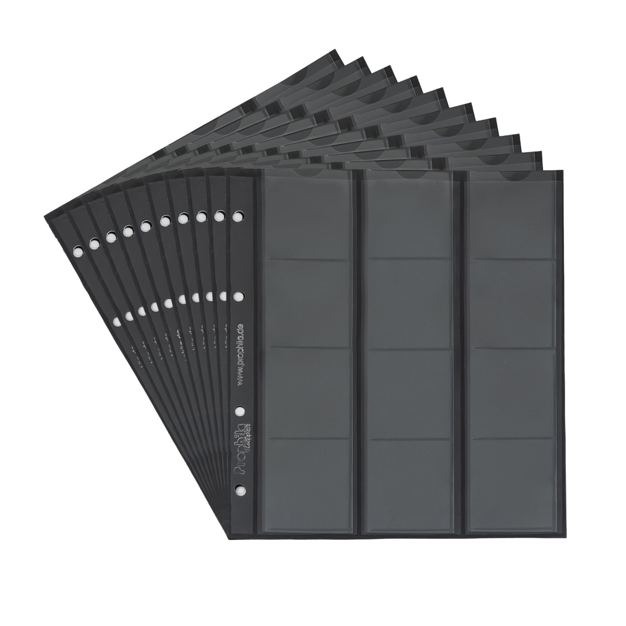 10 numismatic Prophila coin sheets, 12 pockets up to 44 mm diameter