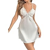 Verdusa Women's Satin Nightgown Silk Slip Sleepwear Sexy V Neck Babydoll Lace Lingerie Short Nightwear
