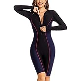 ECUPPER Women Long Sleeve One Piece Swimsuit Boyleg Zipper Rash Guard Bathing Suit Coverage Surfing Swimwear Built in Bra