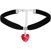 Tweruna Heart Choker Necklace, Red Choker Necklaces, Velvet Chokers for Women, Red Heart Chokers Jewelry as Costume Party Outfits, Valentine Gift, Christmas Jewelry Gift for Women